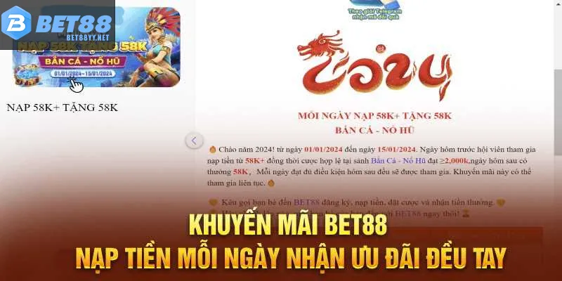 Giao diện khuyến mãi BET88 nổi bật trên nền tảng cá cược